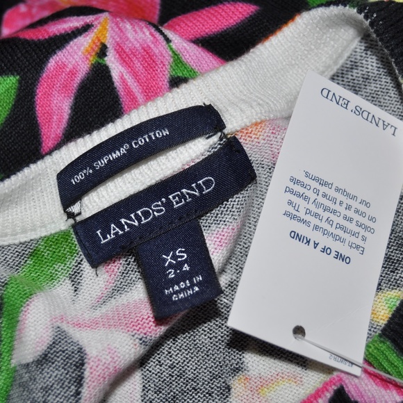 New LANDS END Floral Supima Cardi Sweater NWT [C3] - Picture 6 of 6